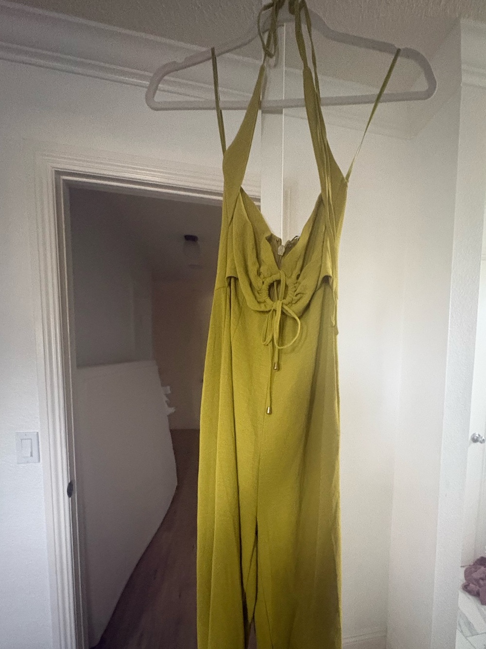 Fashion Nova Olive Halter Tie-Front Jumpsuit